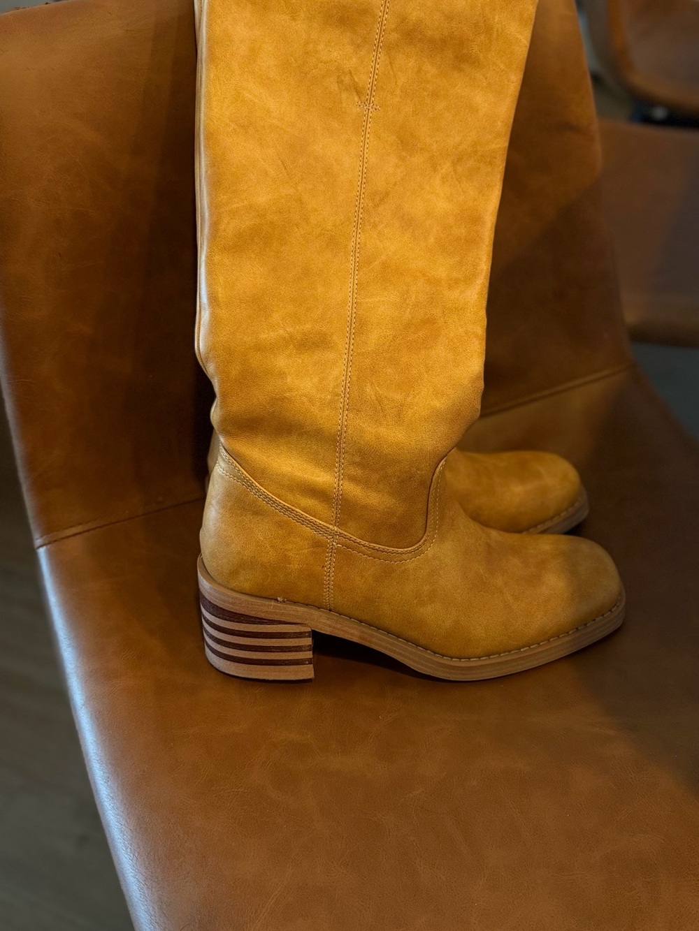 Women's Tall leather Riding Boots in Mustard